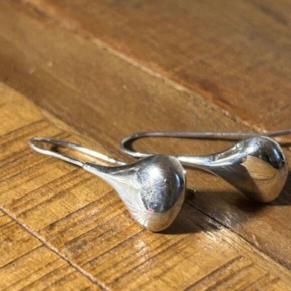 Vintage Sterling Silver 925 Teardrop Earrings Minimalist Sculptural Drop - Picture 4 of 4